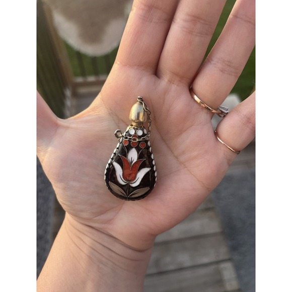 Vintage Enamel Perfume Pendant Jewelry Silver Stamp - Picture 7 of 11